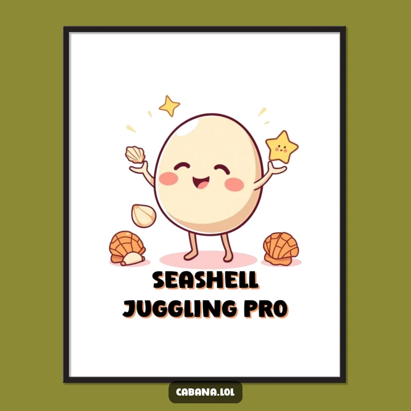 Funny Bouncy Juggler Digital Art: Seashells Balance Print - Gift